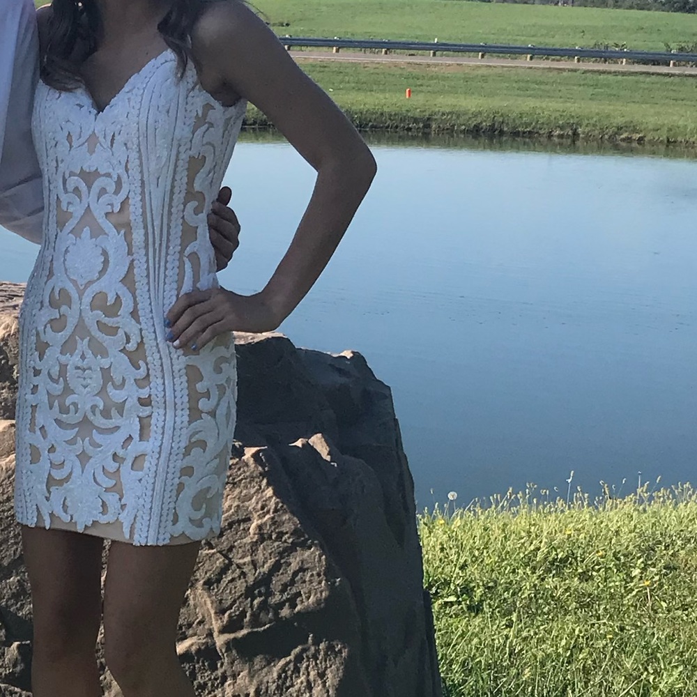 White jovani homecoming dress